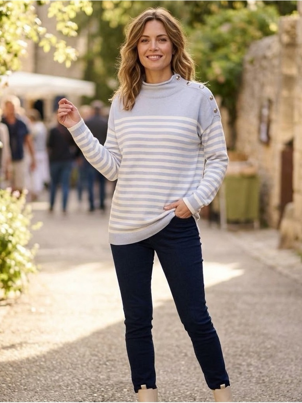 Lauren Ralph Lauren Blue White Striped Sweater  Cotton Blend Size Large